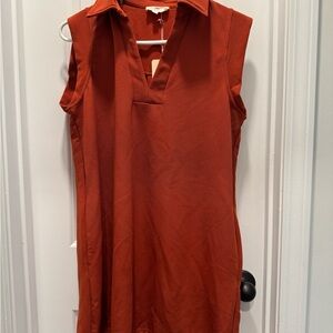 Entro Rustic Orange Sleeveless Boxy Tunic Dress with Notched Collar
